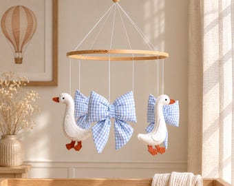 Vintage Circus Goose Baby Mobile, Colorful Crib Mobile, Whimsical Nursery Mobile, Soft bows Baby Mobile, Classic Nursery Decor, Baby Shower