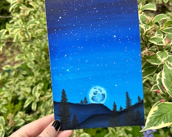 Pintura Galaxy - Regalo - Acuarela - Espacio - Pintado a mano - Abstracto - Luna