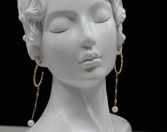 Freshwater Pearl Hook Earrings, Gold Minimalist Dangle Earrings
