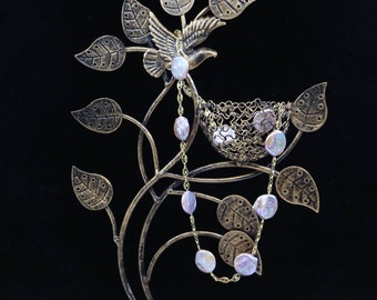 Purple Coin Pearl Necklace: 18K Gold Plated Wedding Jewelry