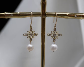 14K Gold Filled Pearl Earrings: Handmade Bridal Dangle Jewelry