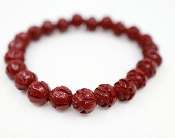 Red Cinnabar Crystal Bead Bracelet: Amulet Jewelry