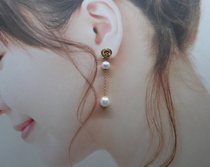 Featured listing image: Rose Pearl Earrings, 14k Gold Earrings, Vintage Earrings