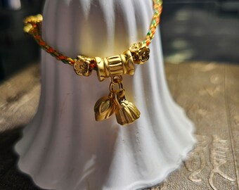 Bracelet à breloques fleur de lotus doré, cordon tressé, porte-bonheur
