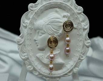 Freshwater Pearl Dangle Earrings: Gold Plate Silver Post, French Style