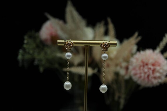 ■VINTAGE HOLLYWOOD■ Rose Blossom Pearl Earrings VH2435EA00 Rose Pearl Earrings, 14k Gold Earrings, Vintage Earrings - Etsy