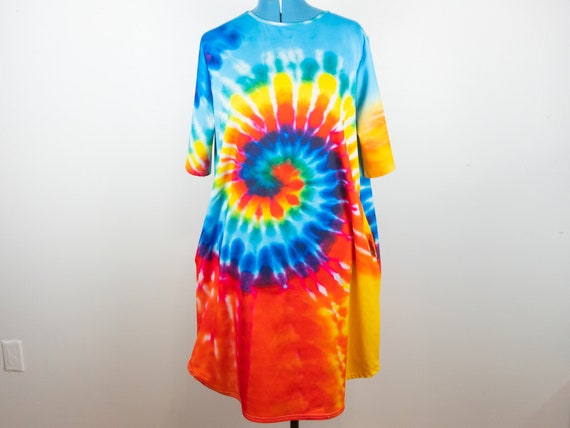 blue and orange tie dye dress Blue Yellow Orange & White Tie Dye Dress TDD1 main image 1