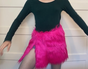 Custom Faux Fur Wrap Skirt, with Slit and Tie Closure, Custom Size High Fashion Festival Rave Halloween Theater Animal Costume, Any Color