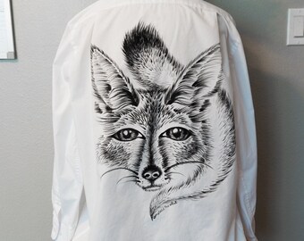 Custom Painted Animal Shirt, White Collared Dress Shirt, Short and Long Sleeve, All Sizes, Custom Order