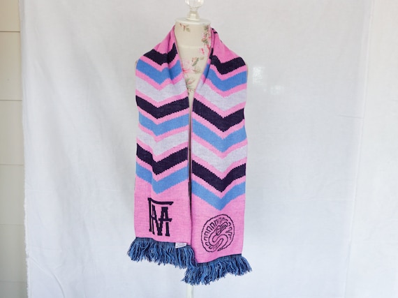 Graphic Winter Scarf Blue Pink Black Full Ming St… - image 1