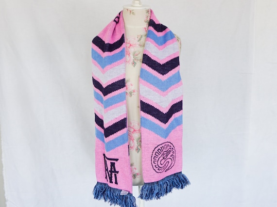 Graphic Winter Scarf Blue Pink Black Full Ming St… - image 9