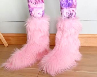 Custom Faux Fur Boot Covers, Custom Size High Fashion Festival Rave Garment Halloween Theater Animal Costume, Any Color, Any Size