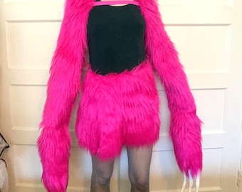 Custom Faux Fur Sloth Arms, Claws Custom Size High Fashion Festival Rave Garment Halloween Theater Animal Monster Costume, Any Color, Size