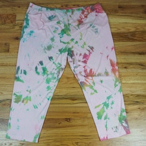Tie Dye SweatPants Pink Green Red Rainbow White Comfy PJ Pajama Pants Unisex Upcycled Light Sleepwear Summer Cotton Size 1X 2X 20 22 24