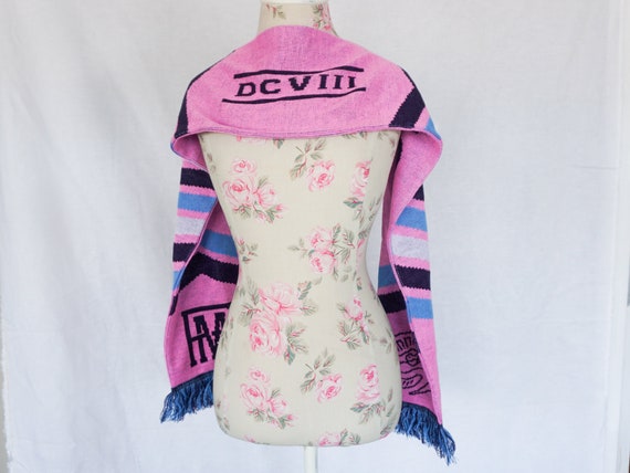 Graphic Winter Scarf Blue Pink Black Full Ming St… - image 4