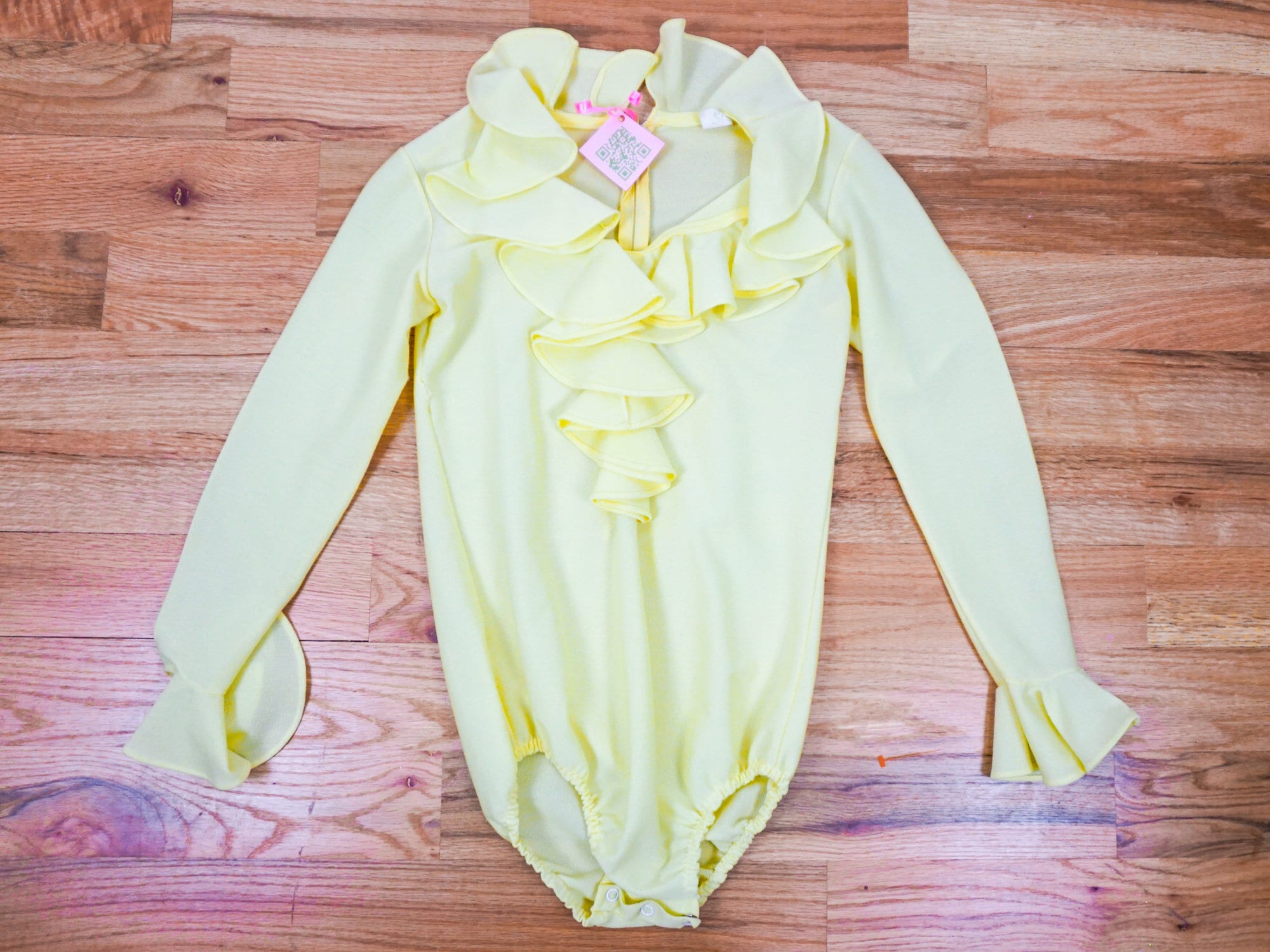 Yellow Dance Leotard Fashion Ruffle Blouse Onesie 1970s 70s Pastel V
