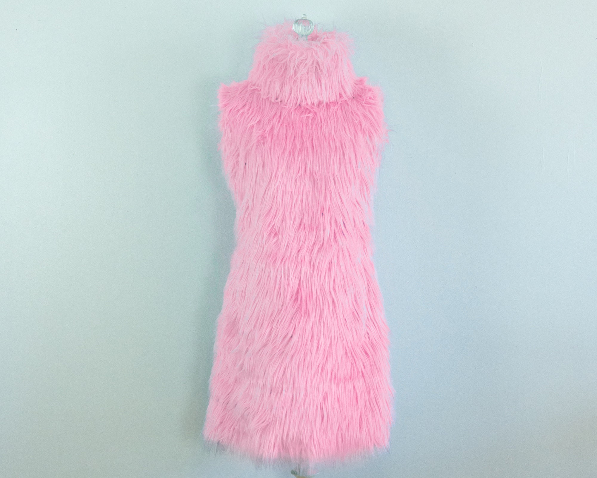Custom Faux Fur Mod Dress, Sleeveless Neon Pastel Shag Custom Faux Fur Mod Dress, Sleeveless Neon Pastel Shag