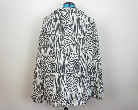 Zebra Print Windbreaker Black White Glitter Strip… - image 3