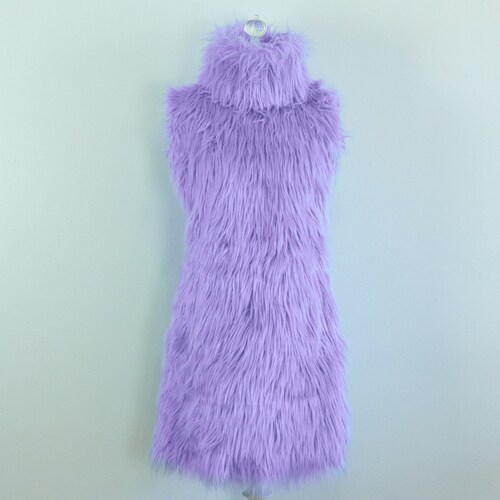 Custom Faux Fur Mod Dress with good Wrist Cuffs, Sleeveless Neon Pastel Turtle Neck Arm Bands Festival Party Halloween Theater Costume, Any Size