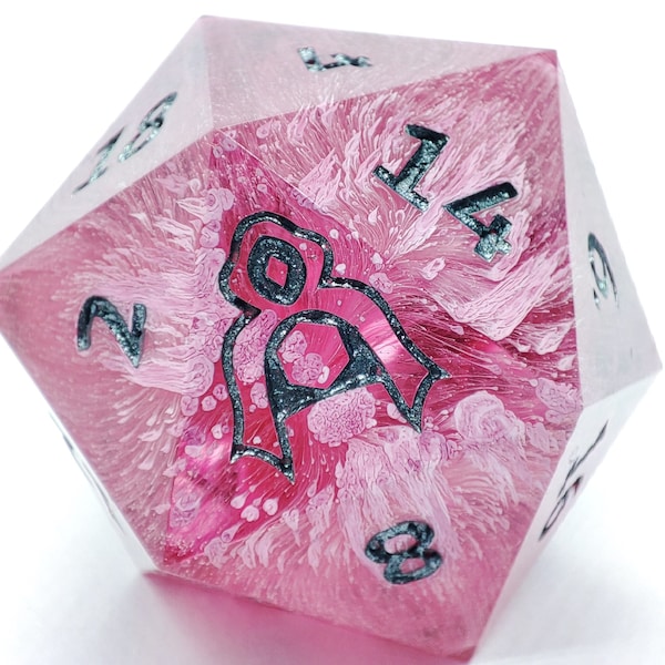 DND Giant D20 Dice CHONK fabriqué à la main - Rubis frémissant - Rouge, Rose et Étain