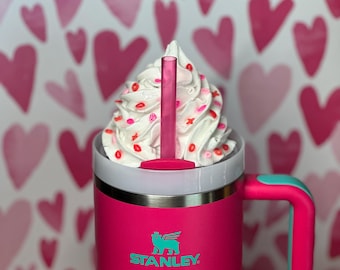 40oz Stanley Accessory Topper - Faux  Valentine’s Day Whipped Cream Stanley Topper with Faux Lip Sprinkles XOXO