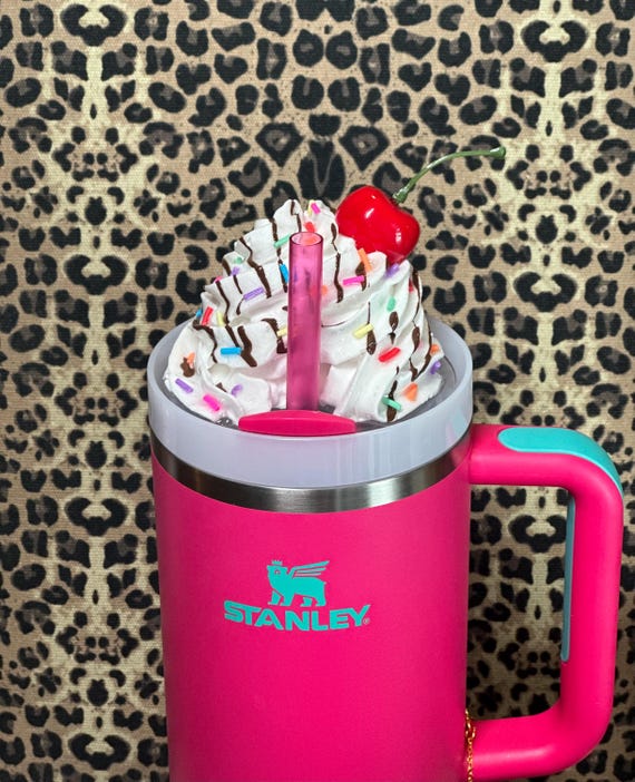 Stanley Accessory Topper- Faux Whipped Cream Topper with chocolate drizzle, sprinkles, and cherry