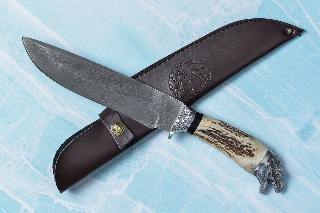 Wild Goat Horn Handle Knife With Sheath Sharp Emergency Knife Groomsmen