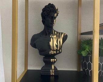 Large David Sculpture Statue, David Bust Statue, Bust, Black Sculpture Gold Strip, Roman Sculpture Statues, Greek Bust Statue