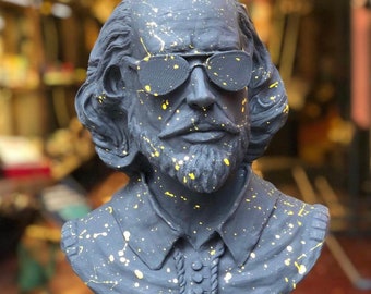 Large Shakespeare Statue, Shakespeare Bust Statue, Black and Yellow Bust,  ,Home Decor,Gifts,Popart Sculptures