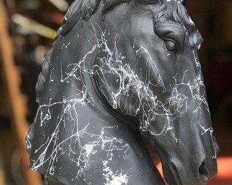 Large Horse Statue Sculpture, White and Black Horse Sculpture,White Marble effect,13.30 Inches ,34 cm,Home Decor,Horse figures,Garden statue