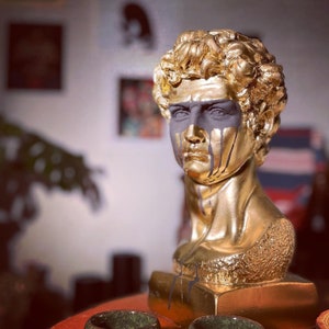 Large David Sculpture Statue, 13 Inches David Bust Statue, Bust, Gold Sculpture black strip, Roman Sculpture Statues, Greek Bust Statue