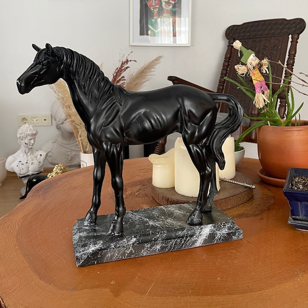 Large Horse Statue Sculpture, White and Black Horse Sculpture,White Marble effect,14 Inches ,36 cm,Home Decor,Horse figures, Horse Figurine