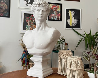 22 inch enorme David sculptuur standbeeld, David buste standbeeld, buste, grote witte sculptuur, Romeinse beelden, Griekse buste standbeeld