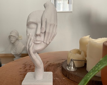 Mask Sculpture Statue,10 Inches,Housewarming Gifts,Creative Abstract Decor, Statue Face, Hand Statues, Sculptures Home Office Desk Figurine