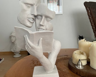 Mask Sculpture Statue,15 Inches,Housewarming Gifts,Creative Abstract Decor, Statue Face, Bookworm Statues, Sculptures,Desk Sculpture