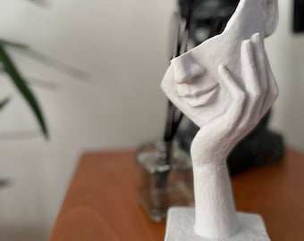 Lady Mask Sculptuur Standbeeld, 10 inch Glimlach Standbeeld, Witte Sculptuur, Home Decor, Housewarming Geschenken