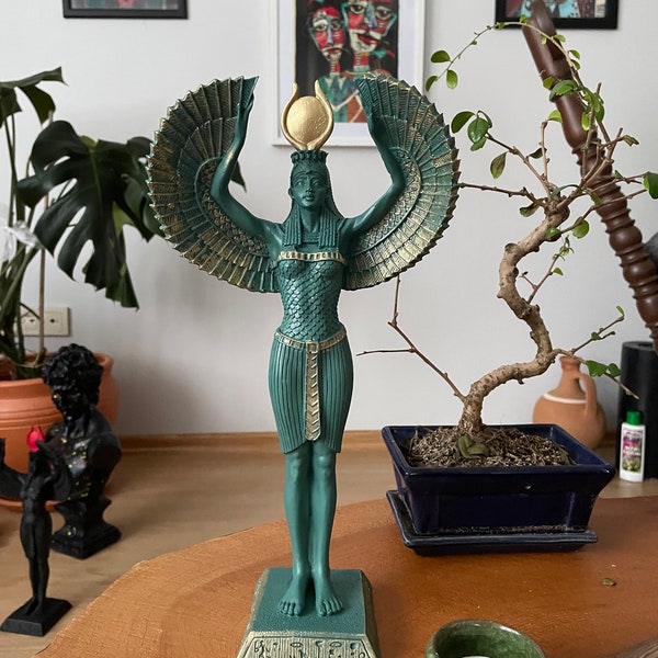 Diosa egipcia Isis Abre Alas Estatua,13 Pulgadas , Esculturas de estatua de Dios Grande, Estatua de Isis, Regalo para ella, Decoración del Hogar, Estatua del Altar