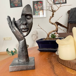 Handmade Mask Sculpture: Abstract Face Statue, Modern Home Decor