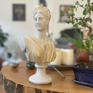 Large Artemis Sculpture Statue, Artemis Bust Statue, Bust,cream and gold Sculpture  , Roman Sculpture Statues, Greek Bust Statue