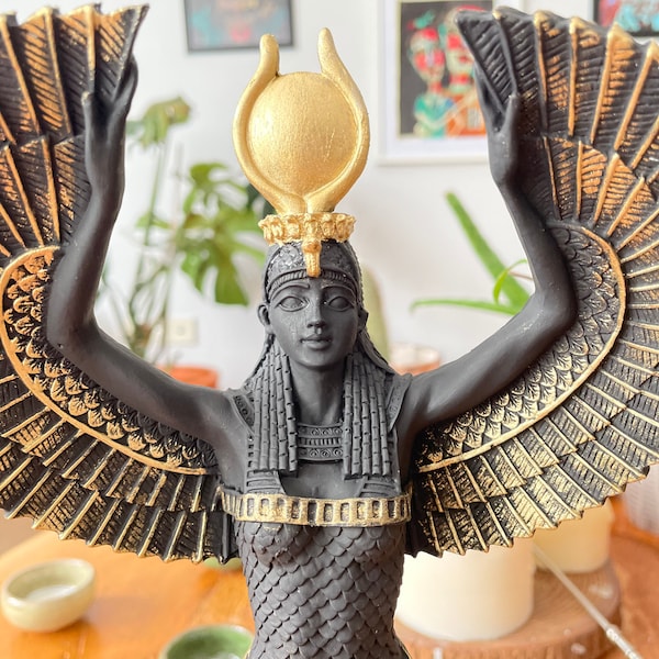 Egyptian Goddess Isis Open Wings Statue ,13 Inches , Large God Statue Sculptures, Isis Statue, Gift for Her, Home Decor, Altar Statue