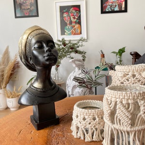 African Lady  Sculpture Statue,  African Statue, Bust, Black Sculpture Gold Strip,  14 Inches, Home Decor ,Housewarming gifts