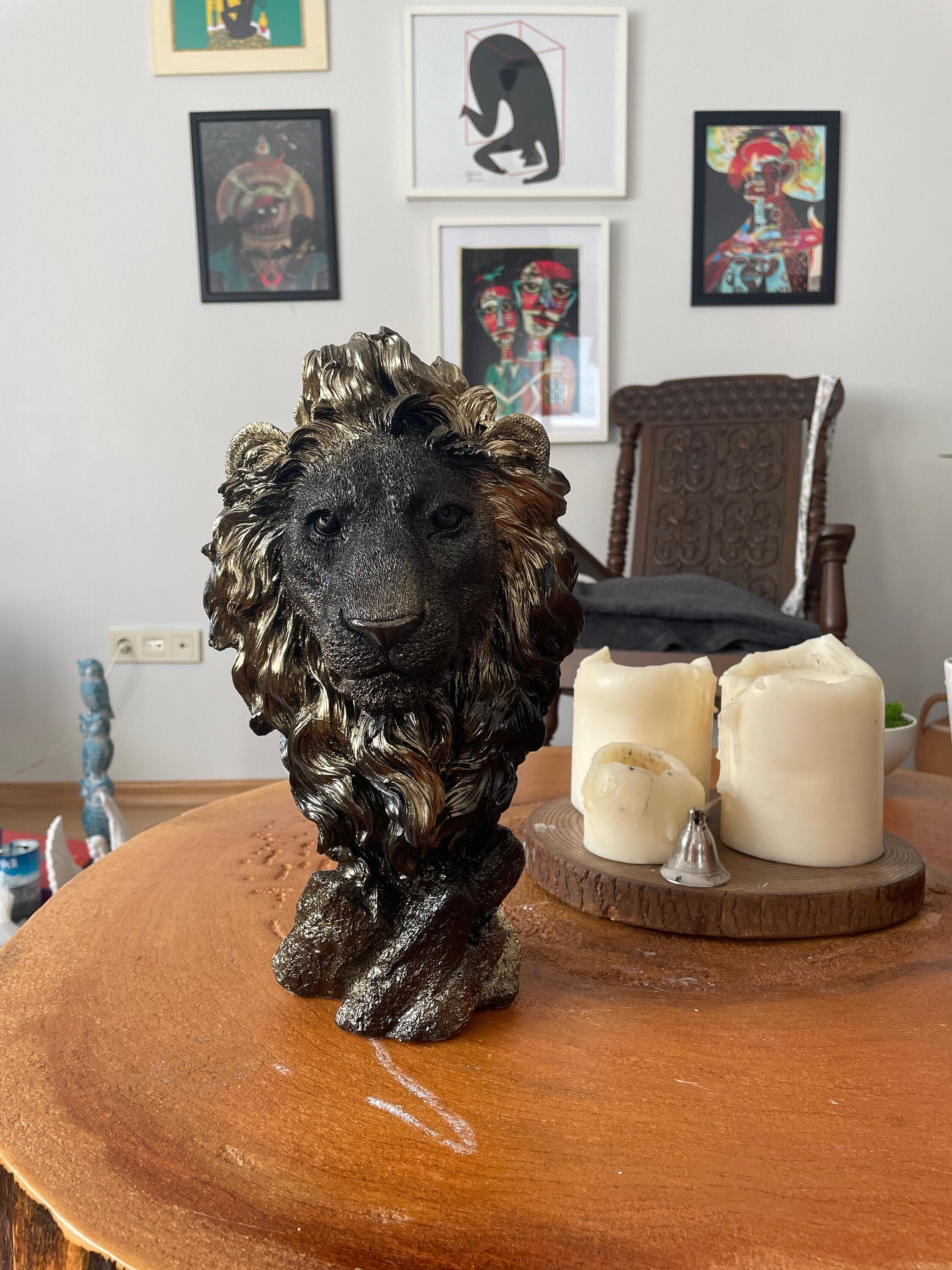 Large Lion Statue Sculpture Black and Gold Lion Sculpture12 Etsy