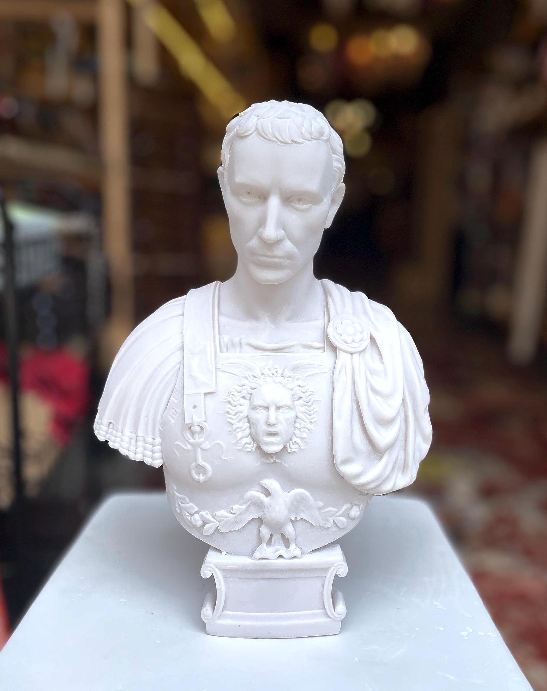 Handcrafted 22 cm - 9 İnches Caesar Bust - Premium Marble Dust Sculpture | Roman Emperor Art Decor