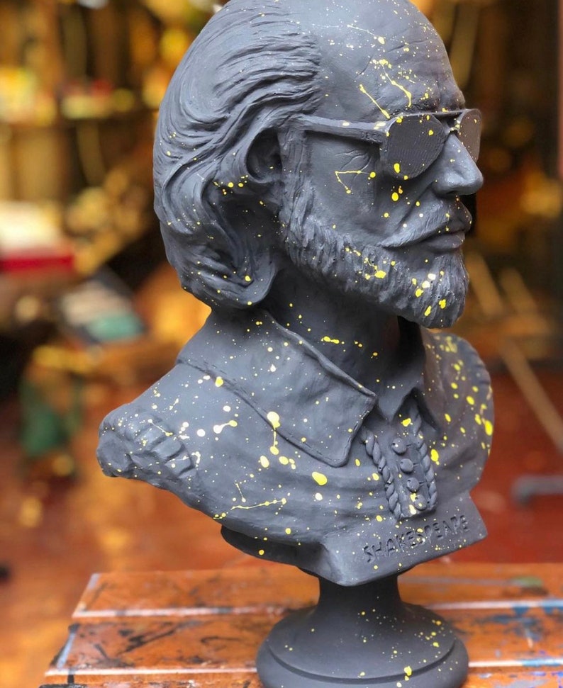 Large Shakespeare Statue, Shakespeare Bust Statue, Black and Yellow Bust, ,Home Decor,Gifts,Popart Sculptures image 2