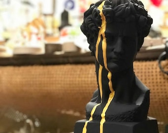 Large David Sculpture Statue, 13 Inches David Bust Statue, Bust, Black Sculpture gold strip, Roman Sculpture Statues, Greek Bust Statue