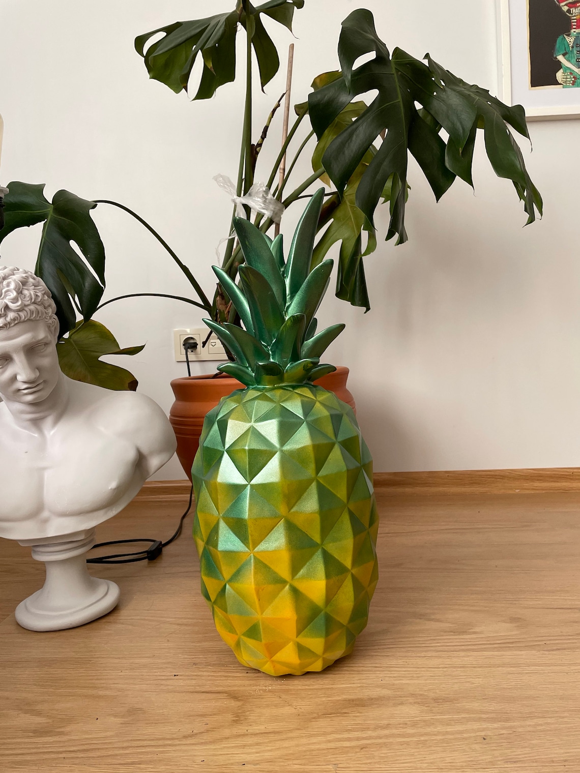 Large Pineapple Statue Sculpture Green and Yellow Etsy