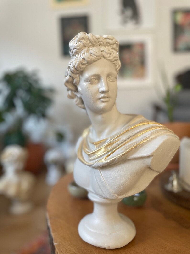 A large heavy resin bust of Apollo on stand main image 1