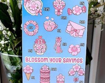 Blossom Your Savings Challenge | Cherry Blossom Cash Stuffing Tracker | Floral Budget Insert