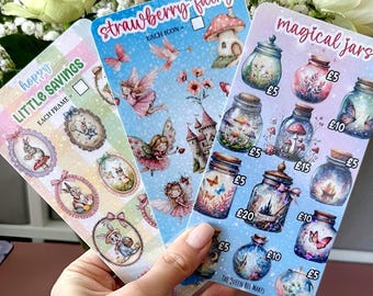 Savings Trackers – Bunny, Fairy, Magical Jar Designs with Sparkly Laminate