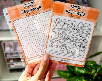 Spooky Halloween Savings Challenge Set | A6 Laminated Word Search & Colouring | Tracker UK Cash Stuffing